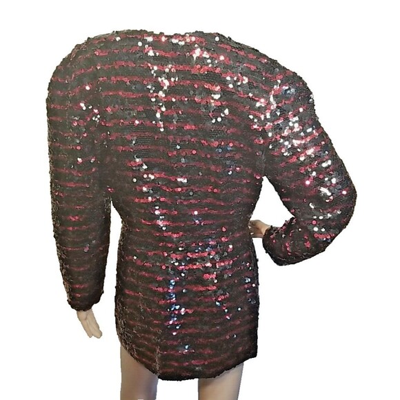 Vintage Sequin Silk Jacket By Black Tie Red Black sequined Size 6 Blazer T27 - Picture 3 of 12